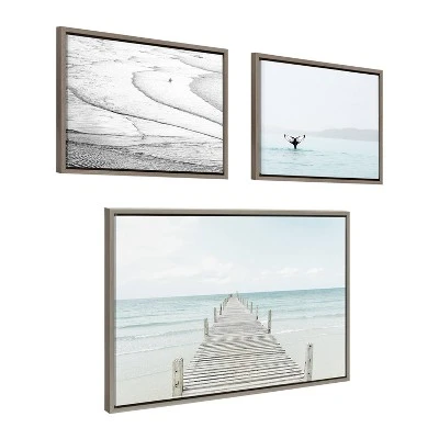 23" X 33" (Set Of 3) Sylvie Ocean Beach Framed Wall Canvas Set Gray - Kate & Laurel All Things Decor 1 23" X 33" (Set Of 3) Sylvie Ocean Beach Framed Wall Canvas Set Gray - Kate & Laurel All Things Decor