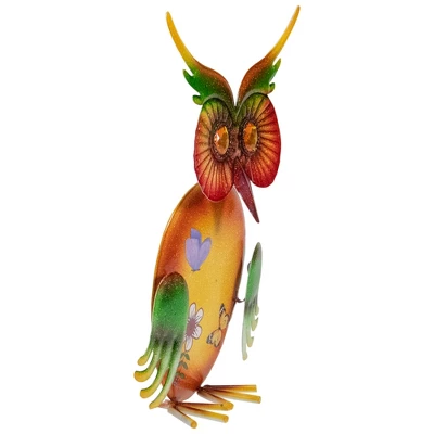 Northlight 11" Orange And Green Metal Owl Outdoor Decoration 2 Northlight 11" Orange And Green Metal Owl Outdoor Decoration - Image 2