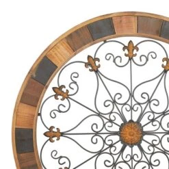 Wood Scroll Arabesque Wall Decor With Metal Fleur De Lis Relief Brown - Olivia & May -Safavieh Outlet Store GUEST 013f81f8 b22c 49b5 9027 158fc17ba41a