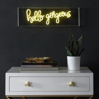 20" Hello Gorgeous Contemporary Glam Acrylic Box Pendant (Includes LED Light Bulb) Neon Yellow - JONATHAN Y 2 20" Hello Gorgeous Contemporary Glam Acrylic Box Pendant (Includes LED Light Bulb) Neon Yellow - JONATHAN Y - Image 2