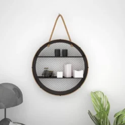 Metal Round 2 Shelf Wall Shelf With Hanging Rope Black - Olivia & May -Safavieh Outlet Store GUEST 03022dde 32e5 4f77 82a0 3d7b6541d9a3