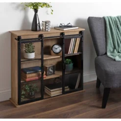 30" X 28" Barnhardt Decorative Wooden Wall Cabinet With 2 Sliding Glass Doors Rustic Brown - Kate & Laurel All Things Decor -Safavieh Outlet Store GUEST 03968010 2d72 473e ab2e 6b2236e78921