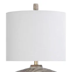 Lalita Palm Leaf Print Table Lamp With Fabric Shade White/Gold - StyleCraft