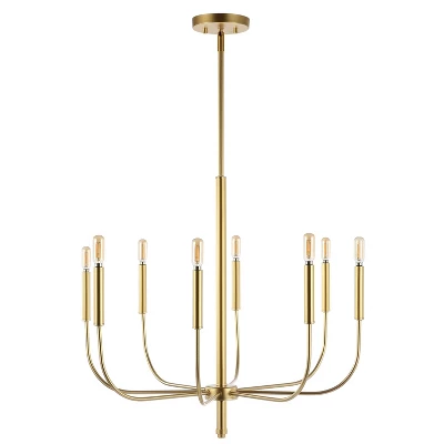 27.25" 8-Light Amoros Modern Mid-Century Iron LED Chandelier Gold Painting - JONATHAN Y 5 27.25" 8-Light Amoros Modern Mid-Century Iron LED Chandelier Gold Painting - JONATHAN Y - Image 5