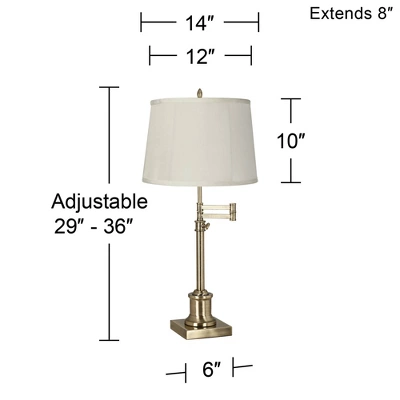 360 Lighting Swing Arm Desk Table Lamp 36" Tall Antique Brass Beige Fabric Drum Shade For Living Room Bedroom Bedside Office Family 2 360 Lighting Swing Arm Desk Table Lamp 36" Tall Antique Brass Beige Fabric Drum Shade For Living Room Bedroom Bedside Office Family - Image 2