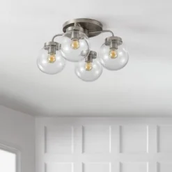 18" 4-Light Piper Farmhouse Rustic Iron/Glass LED Semi Flush Mount Nickel/Clear - JONATHAN Y -Safavieh Outlet Store GUEST 0afd845f a4b5 458b 8db7 ab2a81cbf50c