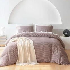 Multi 3 Piece Standard Cotton Textured Comforter Brick Duvet Cover Sets Ultra Soft Breathable With Button - The Pop Home