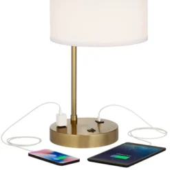 360 Lighting Colby Modern Desk Lamp 21" High Antique Gold With USB And AC Power Outlet In Base White Linen Drum Shade For Bedroom Living Room Desk -Safavieh Outlet Store GUEST 0ed6a546 6061 4a04 978b afd2c7309784