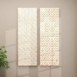 Set Of 2 Wooden Geometric Intricately Carved Wall Decors White - Olivia & May