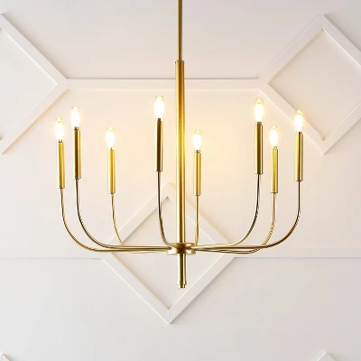 27.25" 8-Light Amoros Modern Mid-Century Iron LED Chandelier Gold Painting - JONATHAN Y 1 27.25" 8-Light Amoros Modern Mid-Century Iron LED Chandelier Gold Painting - JONATHAN Y