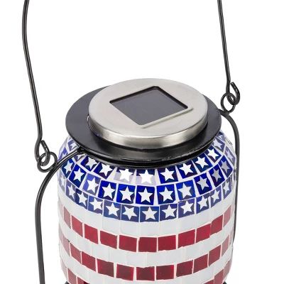 7" Solar Patriotic Glass/Iron Hanging Lantern With LED Lights Cool White - Alpine Corporation 6 7" Solar Patriotic Glass/Iron Hanging Lantern With LED Lights Cool White - Alpine Corporation - Image 6