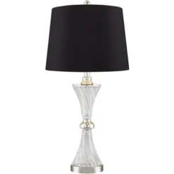 Regency Hill Luca Modern Table Lamps 25 1/2" High Set Of 2 Clear Glass With USB Charging Port Black Faux Silk Shade For Bedroom Living Room Home Desk -Safavieh Outlet Store GUEST 15228fdd e477 4545 87f4 76cd1f2cd336