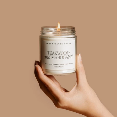 Sweet Water Decor Teakwood And Mahogany 9oz Clear Jar Soy Candle 2 Sweet Water Decor Teakwood And Mahogany 9oz Clear Jar Soy Candle - Image 2