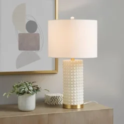 Grace Ivy Textured Dot Table Lamp (Includes LED Light Bulb) White/Gold - Ink+Ivy -Safavieh Outlet Store GUEST 185d8684 1972 49b6 93a7 4b519d2cdaf0