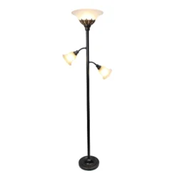 3 Light Restoration Floor Lamp With Scalloped Glass Shade Bronze - Elegant Designs