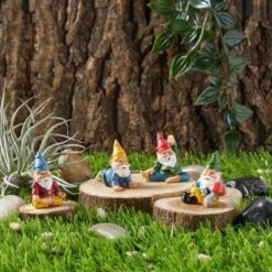 Juvale 4 Pieces Mini Garden Gnomes, Outdoor Fairy Miniature Statue Accessories Set, Decorations In Funny Poses, Yard Ornaments For Yoga Gifts, Planter