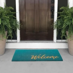 MDesign Entryway Doormat With Natural Fibers Decorative Script