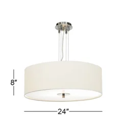 Possini Euro Design Brushed Nickel Pendant Chandelier 24" Wide Modern White Canvas Drum Shade 4-Light Fixture For Dining Room House Kitchen Island -Safavieh Outlet Store GUEST 1ee6a86d 9e02 4882 84e5 31d77a6043b0