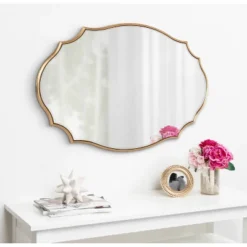 24" X 36" Leanna Scalloped Oval Decorative Wall Mirror Gold - Kate & Laurel All Things Decor -Safavieh Outlet Store GUEST 1fe80d95 5159 4b2a 9da2 495e21589a5f