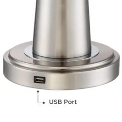 360 Lighting Karla Art Deco Style Table Lamps 25" High Set Of 2 Brushed Nickel With USB Charging Port And Table Top Dimmers White Fabric Drum For Desk -Safavieh Outlet Store GUEST 23e5d086 cf02 42e8 a68f 508b548a38d1