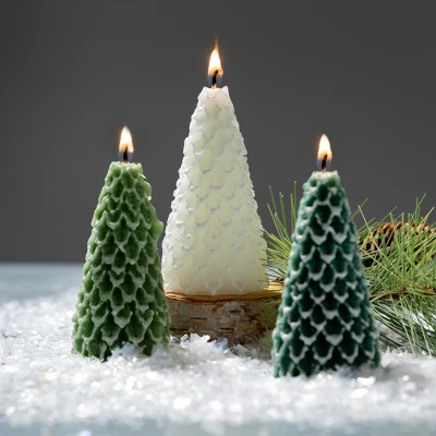 4"H Sullivans Cone Pine Tree Candle Set Of 3; Green 2 4"H Sullivans Cone Pine Tree Candle Set Of 3; Green - Image 2