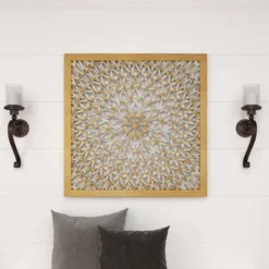 Wood Floral Handmade Intricately Carved Wall Decor With Mandala Design Light Brown - Olivia & May -Safavieh Outlet Store GUEST 27091e7b 714b 4597 8c41 b150973383f9