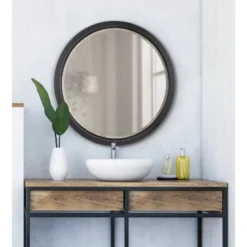 24" X 24" Hogan Round Framed Decorative Wall Mirror Black - Kate & Laurel All Things Decor -Safavieh Outlet Store GUEST 27b93271 f3ac 4651 983a bc4806d4ec6b