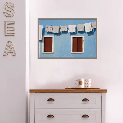 23" X 16" Hanging Laundry Along Wall By Brenda Tharp Danita Delimont Framed Canvas Wall Art Blue - Amanti Art 5 23" X 16" Hanging Laundry Along Wall By Brenda Tharp Danita Delimont Framed Canvas Wall Art Blue - Amanti Art - Image 5