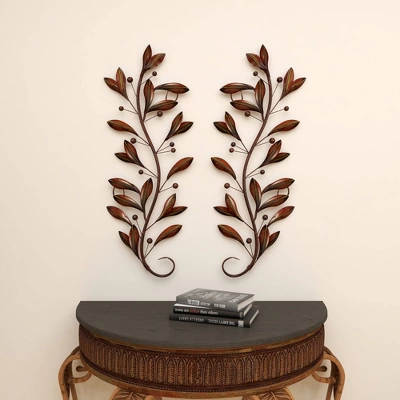 Metal Leaf Wall Decor Set Of 2 Brown - Olivia & May 7 Metal Leaf Wall Decor Set Of 2 Brown - Olivia & May - Image 7