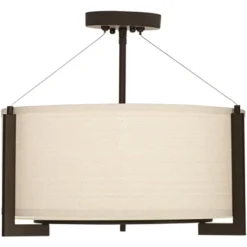 Possini Euro Design Stinson Modern Ceiling Light Semi Flush Mount Fixture 17 1/4" Wide Bronze 3-Light Linen Drum Shade For Bedroom Kitchen Living Room -Safavieh Outlet Store GUEST 2b71da01 049e 492b 95b7 9d1db10f36e5