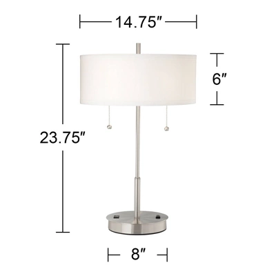 360 Lighting Nikola Modern Accent Table Lamps 23 3/4" High Set Of 2 Silver With USB And AC Power Outlet In Base White Drum Shade For Bedroom Home Desk 6 360 Lighting Nikola Modern Accent Table Lamps 23 3/4" High Set Of 2 Silver With USB And AC Power Outlet In Base White Drum Shade For Bedroom Home Desk - Image 6
