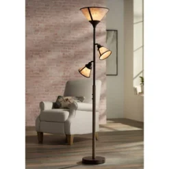Franklin Iron Works Plymouth Rustic Farmhouse Torchiere Floor Lamp With Side Lights 72" Tall Bronze Faux Wood Mica Shade For Living Room Reading House -Safavieh Outlet Store GUEST 2d974a84 1a9e 4ff2 93a9 4b2420a11d2b