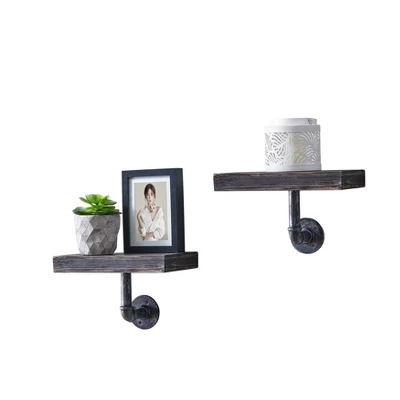 11.7" X 7.6" 2pc Industrial Pipe Wall Shelf Set - Danya B. 7 11.7" X 7.6" 2pc Industrial Pipe Wall Shelf Set - Danya B. - Image 7