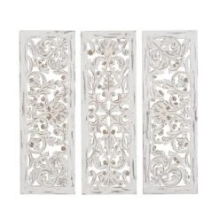 Wood Floral Handmade Intricately Carved Wall Decor Set Of 3 White - Olivia & May -Safavieh Outlet Store GUEST 2f08928d 6e97 4379 ba9c 4e3c2d380d7e