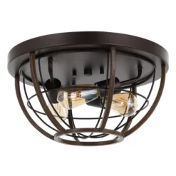 15.75" 3-Light Lyla Rustic Farmhouse Iron LED Flush Mount Wood Finished/Oil Rubbed Bronze - JONATHAN Y -Safavieh Outlet Store GUEST 306c08cf ee6a 4e7e 864c d65d0ea03287