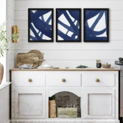 (Set Of 3) Blue Expressions By Teresa Marie Magdalene Framed Triptych Wall Art Set - Americanflat