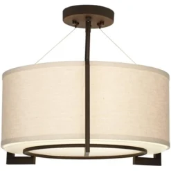Possini Euro Design Stinson Modern Ceiling Light Semi Flush Mount Fixture 17 1/4" Wide Bronze 3-Light Linen Drum Shade For Bedroom Kitchen Living Room -Safavieh Outlet Store GUEST 357f78c5 acd0 470c bd31 c9b75143728f