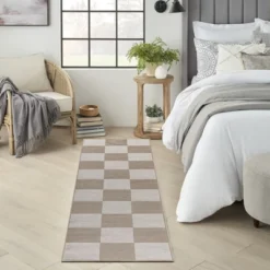 Nourison Washable Modern Jute Checkered Geometric Non-Skid Indoor Area Rug