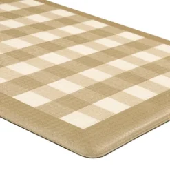 Kate Aurora Linen & White Buffalo Plaid Memory Foam Anti-Fatigue Kitchen Floor Mat 30 In. W X 18 In. L