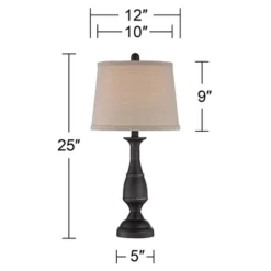 Regency Hill Ben Rustic Farmhouse Table Lamps 25" High Set Of 2 Dark Bronze Metal Beige Linen Drum Shade For Bedroom Living Room Bedside Nightstand -Safavieh Outlet Store GUEST 3bd803d2 96e4 4ae3 8b67 8d881704b1ef