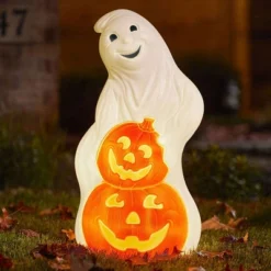 Union Products 56480 60-Watt Light Up Ghost And Pumpkin Halloween Outdoor Garden Statue Decoration Made From Blow-Molded Plastic, White/Orange -Safavieh Outlet Store GUEST 3d4ed366 15d5 4e15 ab95 f7754f28d3d0