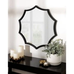 24" X 23" Lalina Scalloped Round Framed Accent Mirror Black - Kate & Laurel All Things Decor -Safavieh Outlet Store GUEST 3f347299 6a08 47a7 9684 10d9435180b5
