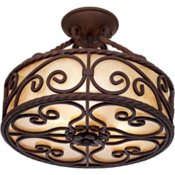John Timberland Natural Mica Rustic Ceiling Light Semi Flush Mount Fixture 15" Wide Deep Walnut Scroll 3-Light Drum Shade For Bedroom Living Room Home -Safavieh Outlet Store GUEST 42c82c1f c5b0 424d 959c 9e3867cbc715