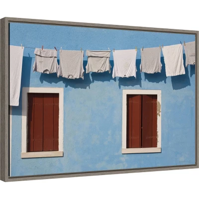 23" X 16" Hanging Laundry Along Wall By Brenda Tharp Danita Delimont Framed Canvas Wall Art Blue - Amanti Art 1 23" X 16" Hanging Laundry Along Wall By Brenda Tharp Danita Delimont Framed Canvas Wall Art Blue - Amanti Art