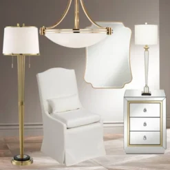 Possini Euro Design Palisade Modern Floor Lamp 64" Tall Satin Brass Metal Trimmed Fabric Tapered Drum Shade For Living Room Bedroom Office House Home -Safavieh Outlet Store GUEST 45a75617 3c77 4b91 8482 5edd51006478