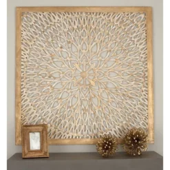 Wood Floral Handmade Intricately Carved Wall Decor With Mandala Design Light Brown - Olivia & May -Safavieh Outlet Store GUEST 4b38a7d7 0fa7 41cd 9766 6ffbc65d1226