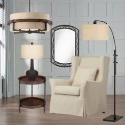 Possini Euro Design Bronze Wood Finish Pendant Chandelier 22" Wide Rustic Farmhouse Tan Fabric Drum 4-Light Fixture For Dining Room House -Safavieh Outlet Store GUEST 4b7f12c2 a52a 4dfc 9a0a 61f026f23a93