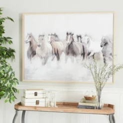 Canvas Horse Handmade Framed Wall Art With Brown Frame Gray - Olivia & May