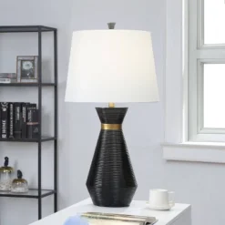 Logan Pear Shaped Sleek Table Lamp With Fabric Shade Black/White - StyleCraft -Safavieh Outlet Store GUEST 4caf8c3a 8d46 4879 9c5f 54bff6ea3f23