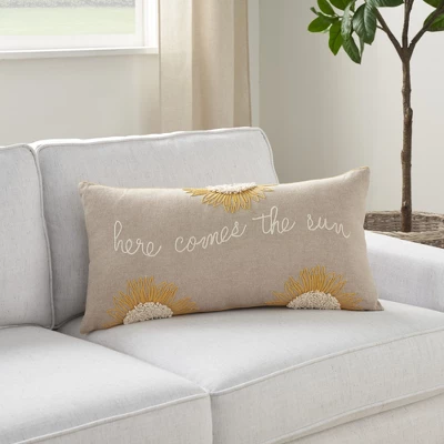 Mina Victory Life Styles Here Comes The Sun 12" X 24" Natural Indoor Pillow Cover 1 Mina Victory Life Styles Here Comes The Sun 12" X 24" Natural Indoor Pillow Cover
